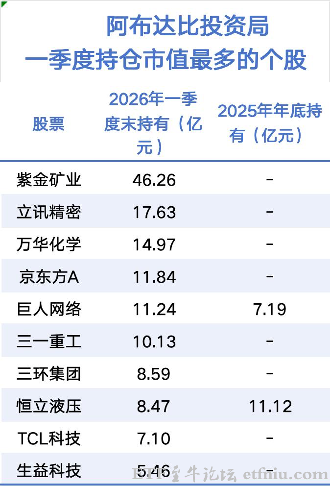 阿布达比投资局重仓股一览表
